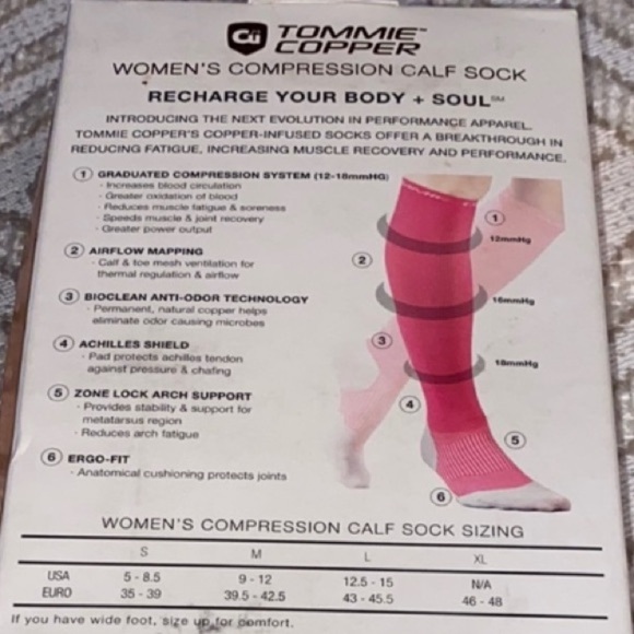 Tommie Copper Women’s Pink and Gray Compression Calf Socks Size M 9-12 - Picture 5 of 5